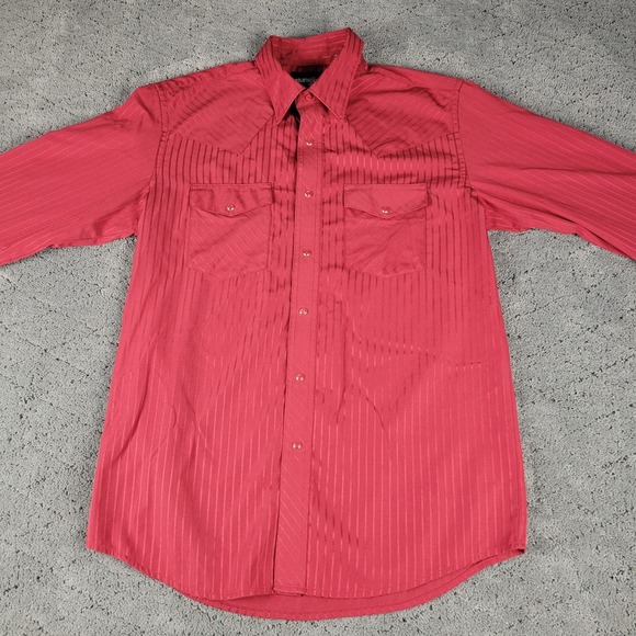 Wrangler Other - Wrangler Shirt Mens M Red Striped Pearl Snap Long Sleeve Western Cowboy